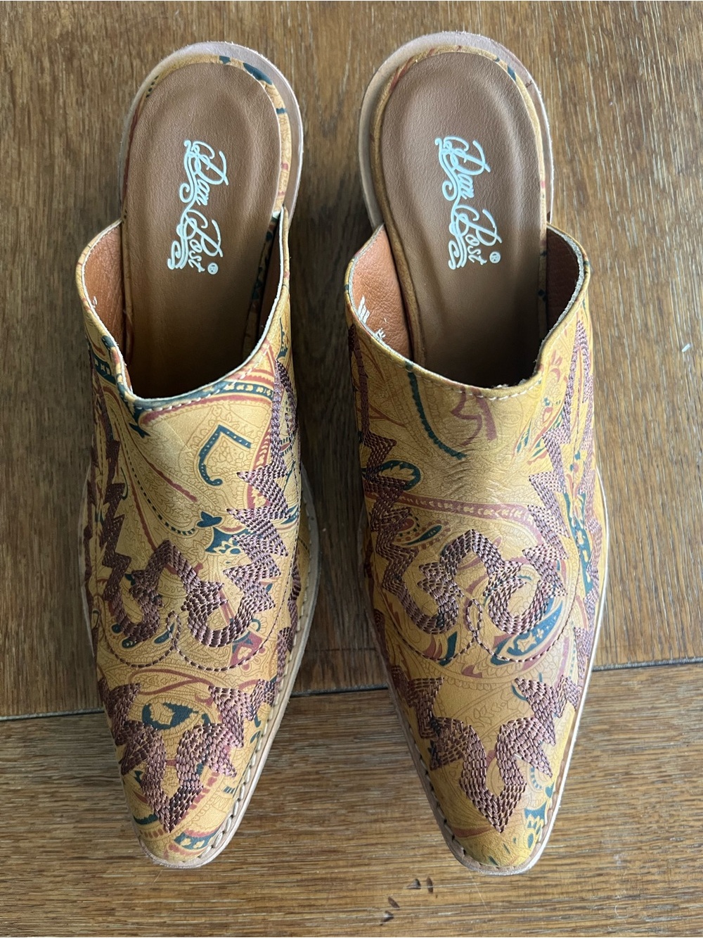 Dan Post Tan Embroidered Western Mules 9 Sundance - Picture 2 of 6
